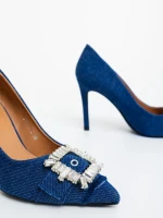 Pantofi dama cu toc albastri din material textil Danesa