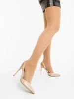 Pantofi dama cu toc bej din piele ecologica lacuita Maromi