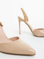 Pantofi dama cu toc bej din piele ecologica lacuita Maromi
