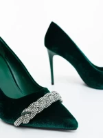 Pantofi dama cu toc verzi din material textil Floriana