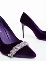 Pantofi dama cu toc mov din material textil Floriana