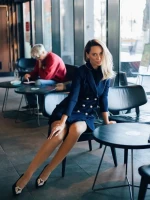 Pantofi dama cu toc negri din material textil Harina