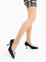 Pantofi dama cu toc negri din material textil Harina