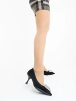 Pantofi dama cu toc negri din material textil Harina