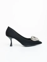 Pantofi dama cu toc negri din material textil Harina