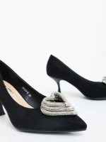 Pantofi dama cu toc negri din material textil Harina