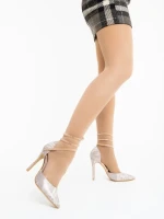 Pantofi dama cu toc sampanie din material textil Radica