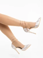 Pantofi dama cu toc sampanie din material textil Radica