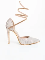 Pantofi dama cu toc sampanie din material textil Radica