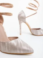 Pantofi dama cu toc sampanie din material textil Radica