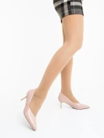 Pantofi dama cu toc nude din piele ecologica lacuita Caravela