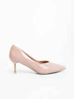 Pantofi dama cu toc nude din piele ecologica lacuita Caravela