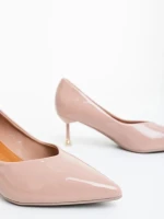 Pantofi dama cu toc nude din piele ecologica lacuita Caravela