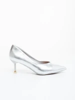 Pantofi dama cu toc argintii din piele ecologica lacuita Caravela