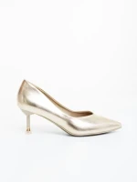 Pantofi dama cu toc aurii din piele ecologica lacuita Caravela