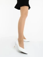 Pantofi dama cu toc albi din piele ecologica lacuita Caravela