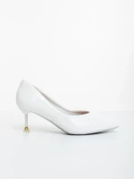 Pantofi dama cu toc albi din piele ecologica lacuita Caravela