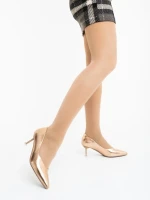 Pantofi dama cu toc sampanie din piele ecologica lacuita Caravela