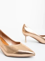 Pantofi dama cu toc sampanie din piele ecologica lacuita Caravela