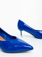 Pantofi dama cu toc albastri din piele ecologica lacuita Caravela