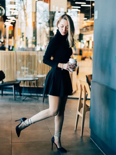 Pantofi dama cu toc negri din material textil Radica