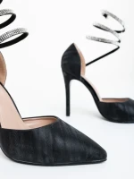 Pantofi dama cu toc negri din material textil Radica