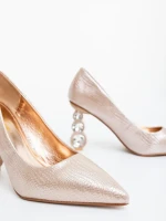 Pantofi dama cu toc sampanie din piele ecologica Ohara