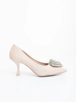 Pantofi dama cu toc nude din material textil Harina