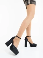 Pantofi dama cu toc negri din material textil Brilia