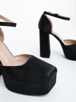 Pantofi dama cu toc negri din material textil Brilia