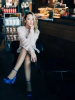 Pantofi dama cu toc albastri din material textil Brilia