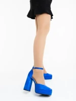 Pantofi dama cu toc albastri din material textil Brilia