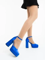 Pantofi dama cu toc albastri din material textil Brilia