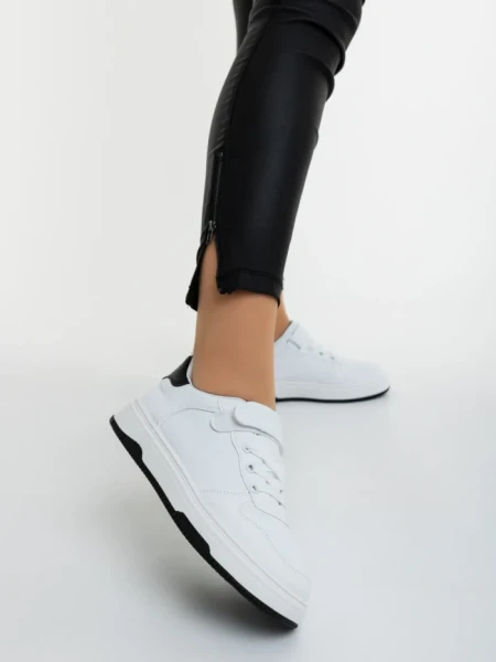 Pantofi sport dama albi cu negru din piele ecologica Klarisa