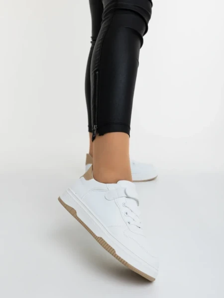 Pantofi sport dama albi cu bej din piele ecologica Klarisa