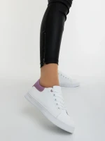 Pantofi sport dama albi cu mov din piele ecologica Everia