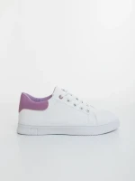 Pantofi sport dama albi cu mov din piele ecologica Everia