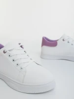 Pantofi sport dama albi cu mov din piele ecologica Everia