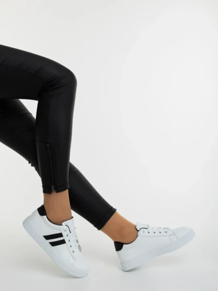Pantofi sport dama albi cu negru din piele ecologica Mivara