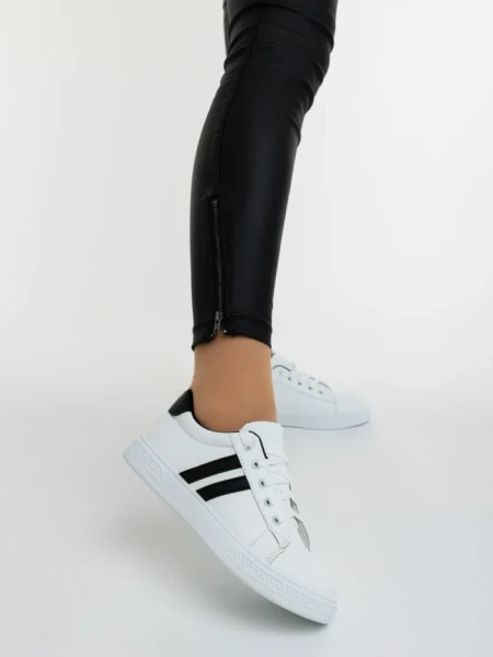 Pantofi sport dama albi cu negru din piele ecologica Mivara