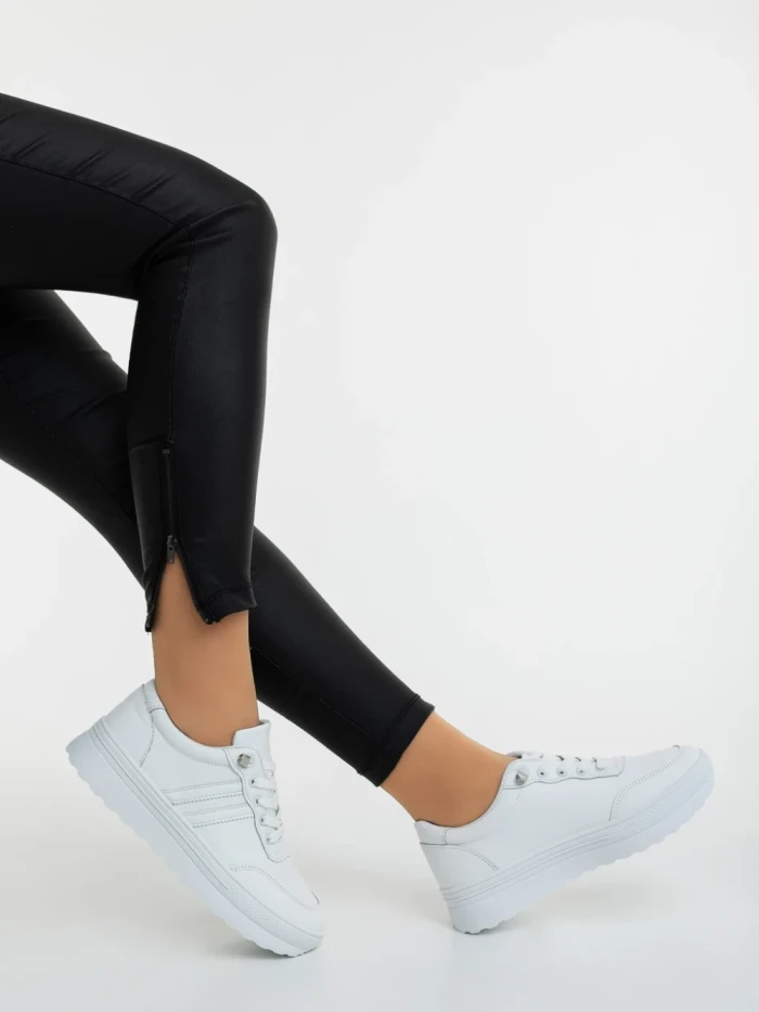Pantofi sport dama albi din piele ecologica Anzara