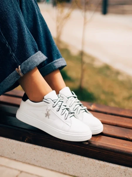 Pantofi sport dama albi cu negru din piele ecologica Catiopia