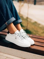 Pantofi sport dama albi cu negru din piele ecologica Catiopia