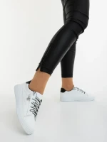 Pantofi sport dama albi cu negru din piele ecologica Catiopia