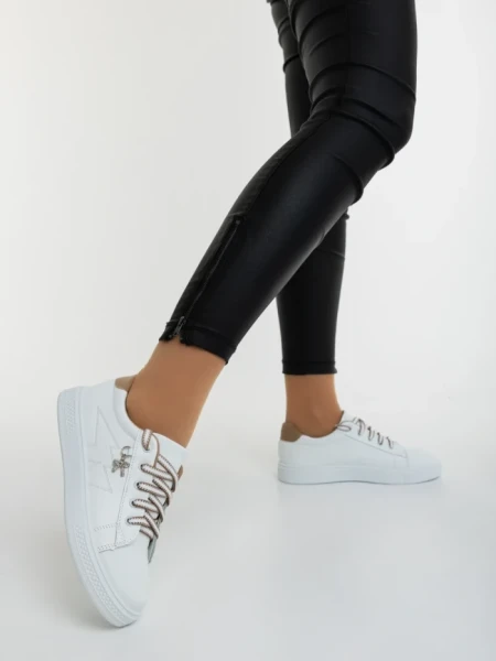 Pantofi sport dama albi cu bej din piele ecologica Catiopia