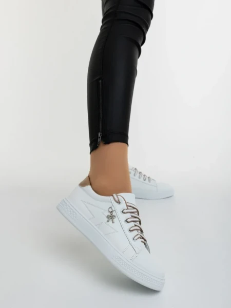 Pantofi sport dama albi cu bej din piele ecologica Catiopia