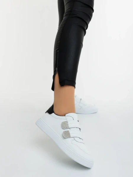 Pantofi sport dama albi cu negru din piele ecologica Mikana