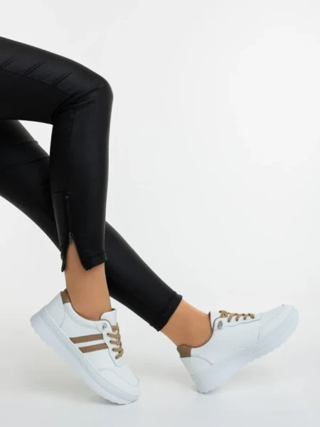 Pantofi sport dama albi cu bej din piele ecologica Anzara