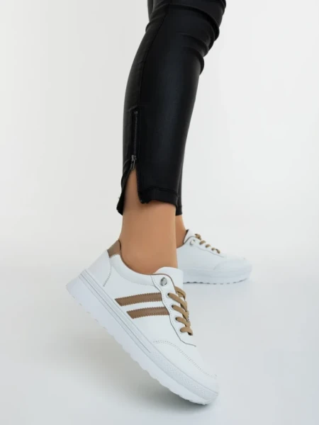 Pantofi sport dama albi cu bej din piele ecologica Anzara