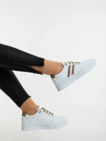 Pantofi sport dama albi cu bej din piele ecologica Anzara